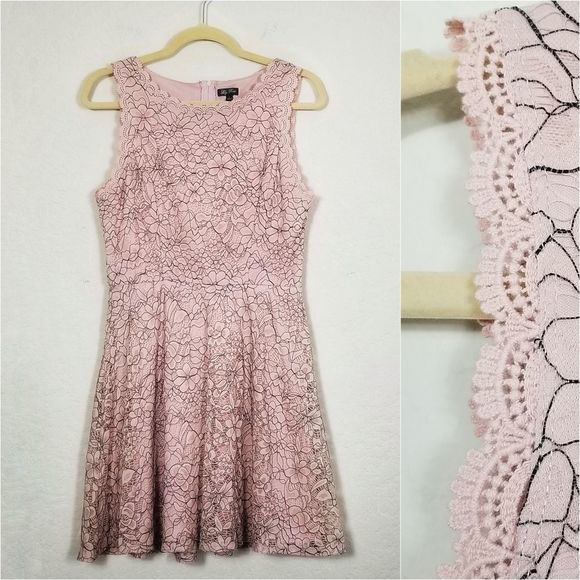 Lace Fit and Flare Dress LILY ROSE Pink/Grey - Picture 4 of 12